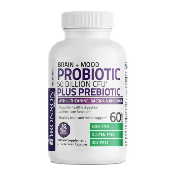 Bronson Brain + Mood Probiotic 50 Billion CFU Plus Prebiotic — عبوة مكمل غذائي / dietary supplement bottle