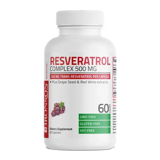 Bronson Resveratrol Complex 500 mg — عبوة مكمل غذائي / dietary supplement bottle