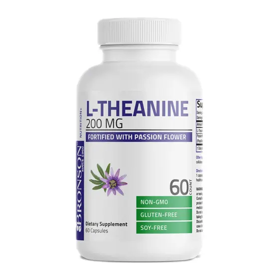 Bronson L-Theanine 200 mg — عبوة مكمل غذائي / dietary supplement bottle