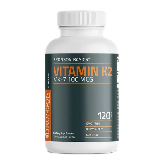 Bronson Vitamin K2 MK-7 100 mcg — عبوة مكمل غذائي / dietary supplement bottle