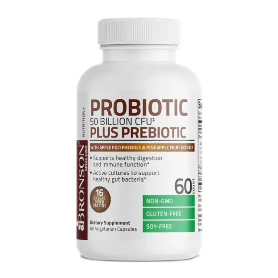 Bronson Probiotic 50 Billion CFU Plus Prebiotic — عبوة مكمل غذائي / dietary supplement bottle