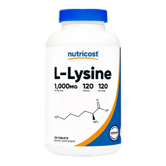 Nutricost L-Lysine 1,000 mg — عبوة مكمل غذائي / dietary supplement bottle