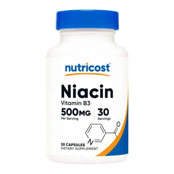 Nutricost Niacin (Vitamin B3) 500 mg — عبوة مكمل غذائي / dietary supplement bottle